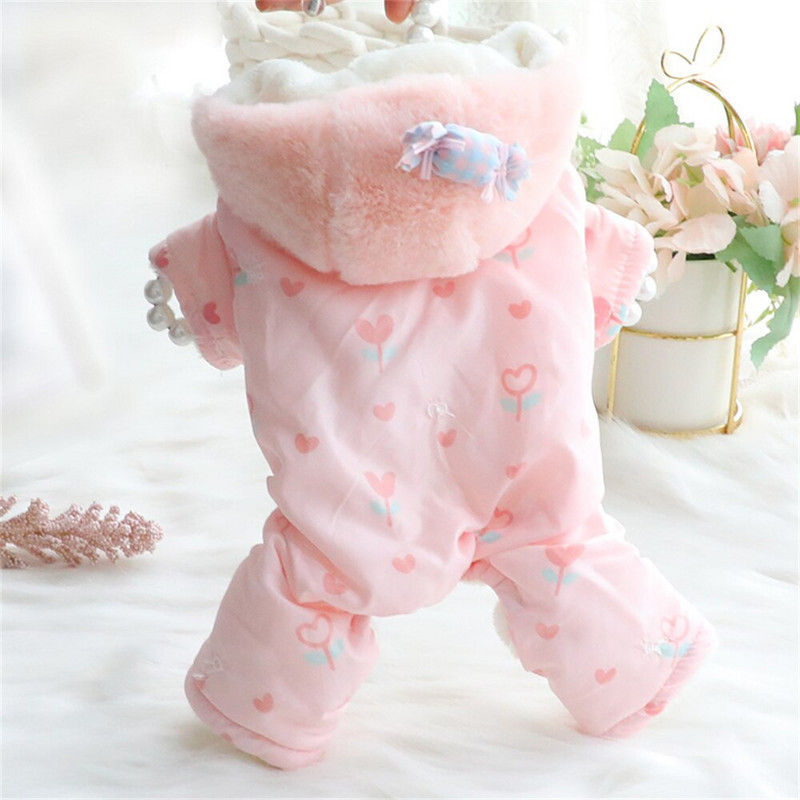 Παχύρρευστη βελούδινη φόρμα χειμερινών σκύλων ροζ παλτό Προμήθειες για κατοικίδια Puppy Bichon κοστούμι για σκύλους Χειμερινή ένδυση για σκύλους Πυτζάμα Ropa Perro