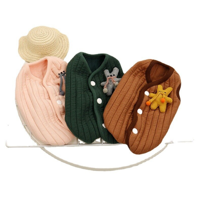 Ριγέ καπιτονέ γιλέκο για κατοικίδια Χαριτωμένο γιλέκο Ρούχα Ins Ρούχα για σκύλους Ρούχα για σκύλους Καπιτονέ ρούχα για γάτες Ρούχα για γάτες Φθινόπωρο Χειμώνας