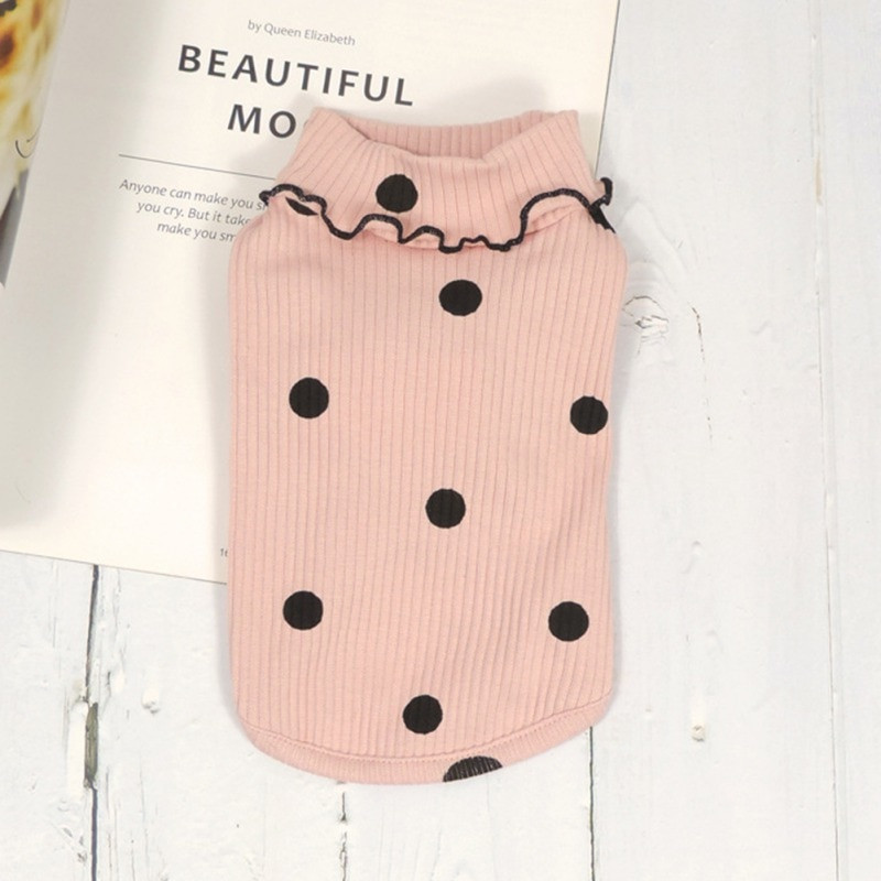 Teplé oblečenie pre domáce zvieratá, tričko s mäkkým volánikom, farebný kabát s rolákovým golierom a bodkami, oblečenie pre psov pre malé a stredné deti v Yorkshire štýle