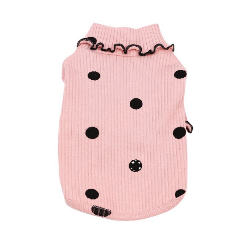 Teplé oblečenie pre domáce zvieratá, tričko s mäkkým volánikom, farebný kabát s rolákovým golierom a bodkami, oblečenie pre psov pre malé a stredné deti v Yorkshire štýle