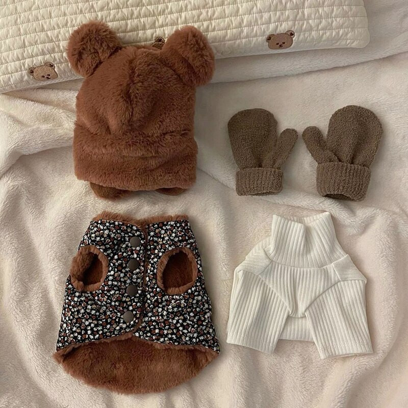 Odjeća za kućne ljubimce Jesen Zima Srednje mali pas Topli prsluk Slatka kapa Plišani kaput Čivava Mačić Psić Modna jakna Jorkširski pudl