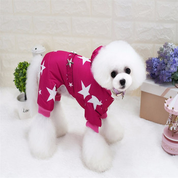 Снежен костюм за малки кучета Гащеризон с поларена подплата със звезден колан и качулка Панталони с четири крака Зимни палта Облекло за кученце Чихуахуа Плат
