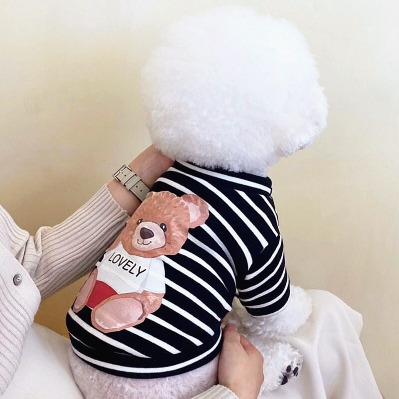 Hingavad triibulised koerariided Multifilmid karukaru särk Suvine lemmikloomamood Kahe jalaga riided kutsikate riided