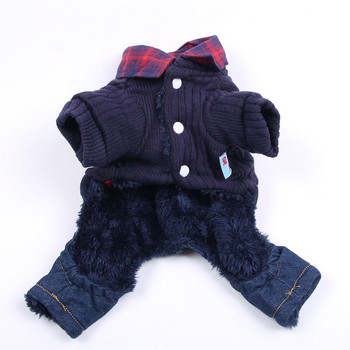Деним, момче, куче, гащеризон, пуловер, карирана яка, дизайн на котка, кученце, палто, яке, зимно облекло, 4 цвята