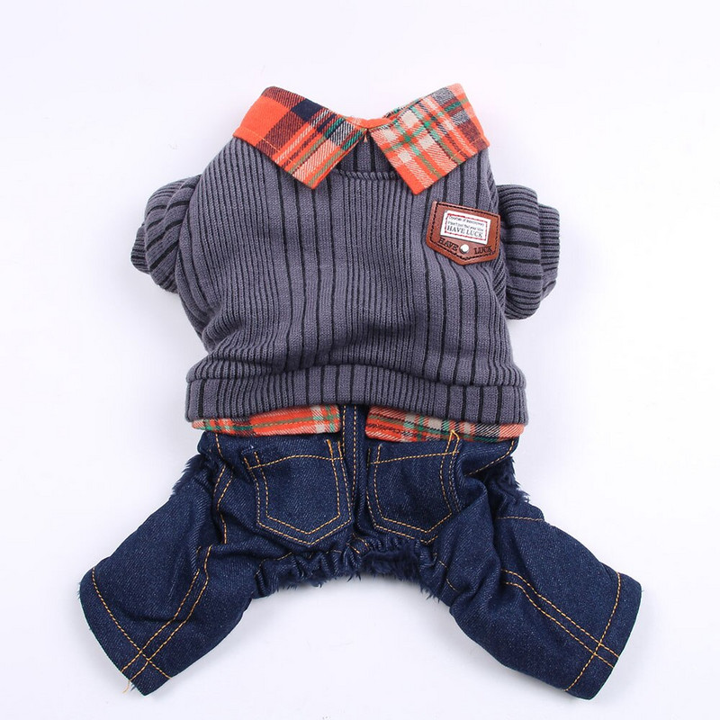 Denim-poiss-koera kampsun kampsun ruuduline kaelarihm Deisgn kassi kutsika mantel jakk talveülekanne 4 värvi