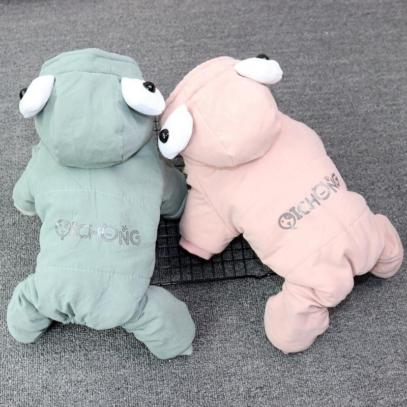 Lemmiklooma soe kombinesoon sügistalv keskmine väike koer paks puuvillased riided armas kostüüm magus kapuuts kassipoeg kutsikas kampsun puudel