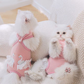 Ροζ πιτζάμες κύκνου Ρούχα σκυλιών από καθαρό βαμβακερό φόρμα γυναικείας φόρμας αποστείρωσης με περιτύλιγμα κοιλιάς Κοστούμι αποκατάστασης για ρούχα για κατοικίδια Πιτζάμες