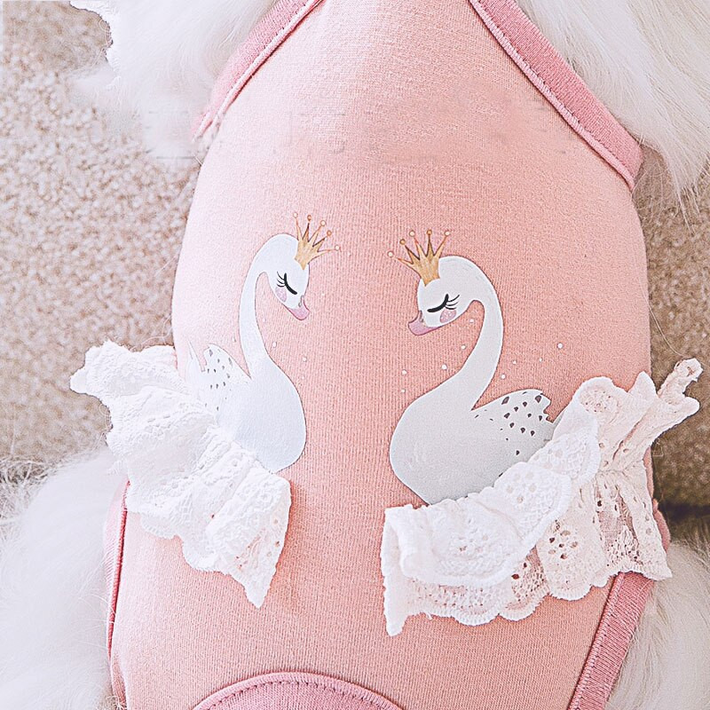 Ροζ πιτζάμες κύκνου Ρούχα σκυλιών από καθαρό βαμβακερό φόρμα γυναικείας φόρμας αποστείρωσης με περιτύλιγμα κοιλιάς Κοστούμι αποκατάστασης για ρούχα για κατοικίδια Πιτζάμες