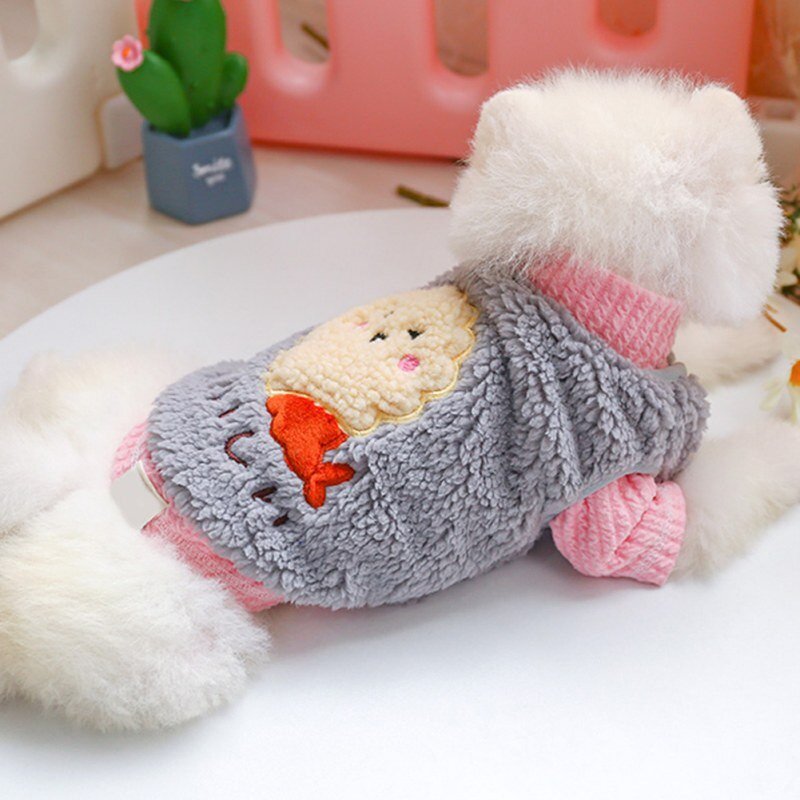 Roztomilé plyšové oblečenie pre psov s okrúhlym výstrihom, teplé zimné flísové oblečenie pre psov pre malé psy, oblečenie pre šteniatka, oblečenie pre čivavy, veľkosť XS-XL