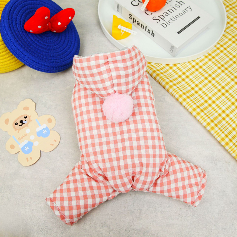 Kelių spalvų languoto dizaino šunų kombinezonai 2022 m. rudeniui ir žiemai Spalvingi keturkojai medvilniniai paminkštinti šilti šunų drabužiai Kombinezonas augintiniams