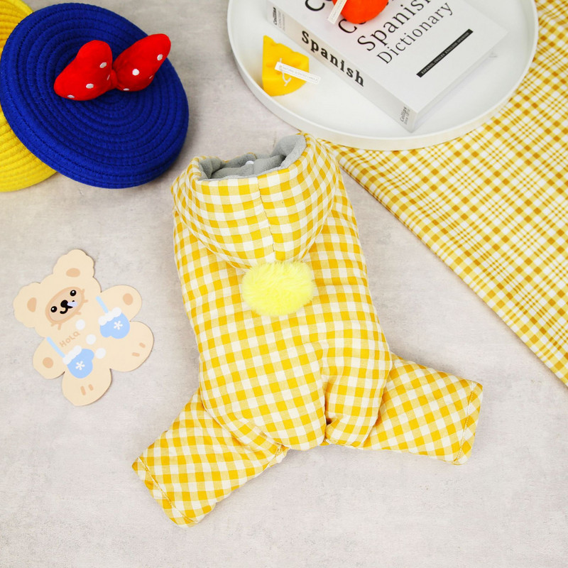 Kelių spalvų languoto dizaino šunų kombinezonai 2022 m. rudeniui ir žiemai Spalvingi keturkojai medvilniniai paminkštinti šilti šunų drabužiai Kombinezonas augintiniams