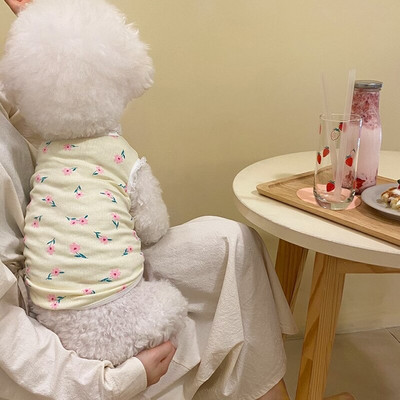 Розова дантелена пижама за кученца Лятна жилетка за домашни любимци Тънък пуловер с шнауцер Тениска с цветя Теди Популярни дрехи за кучета Аксесоари за кучета