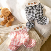 Pijamale în carouri pentru animale de companie, toamnă iarnă, haine pentru câini de talie mică, caldă, lână, modă, pulover, pisoi, cățeluș, salopetă dulce, pudel, chihuahua