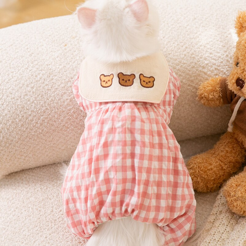 Pijamale în carouri pentru animale de companie, toamnă iarnă, haine pentru câini de talie mică, caldă, lână, modă, pulover, pisoi, cățeluș, salopetă dulce, pudel, chihuahua