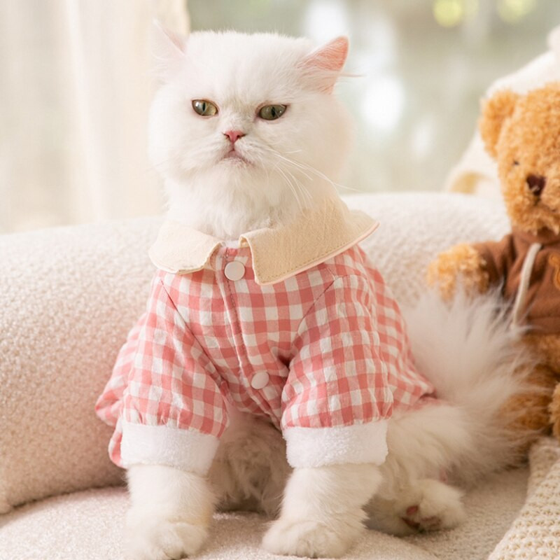 Pijamale în carouri pentru animale de companie, toamnă iarnă, haine pentru câini de talie mică, caldă, lână, modă, pulover, pisoi, cățeluș, salopetă dulce, pudel, chihuahua