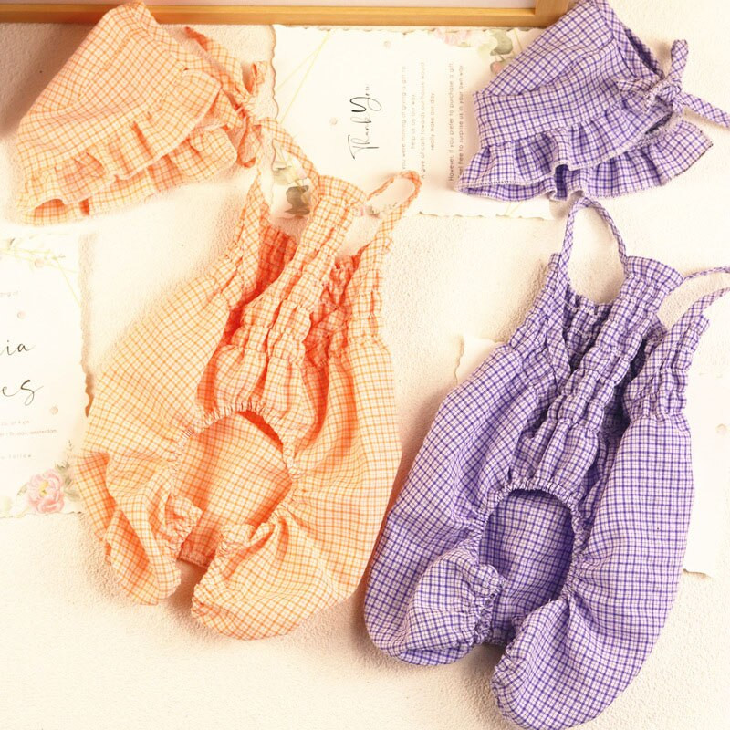 Oblečenie pre psov, fialovo-oranžové, letné, sling vesta, pyžamo s čiapkou, mačací kostým, pyžamo pre malé a stredné psy, veľkosť L