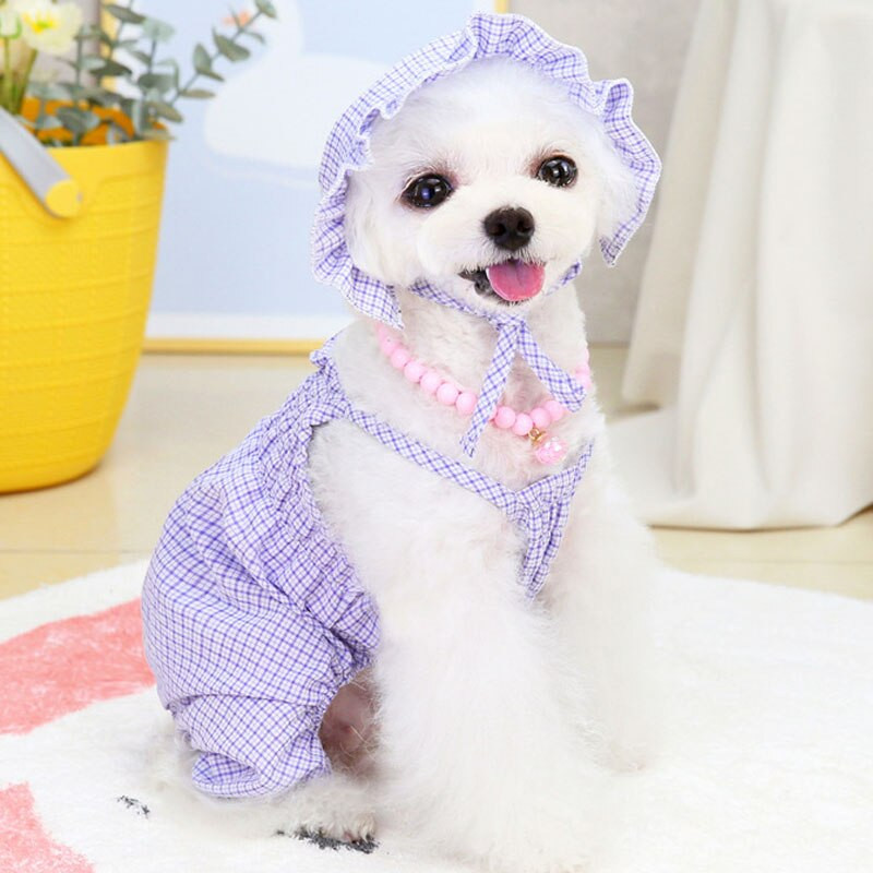 Oblečenie pre psov, fialovo-oranžové, letné, sling vesta, pyžamo s čiapkou, mačací kostým, pyžamo pre malé a stredné psy, veľkosť L