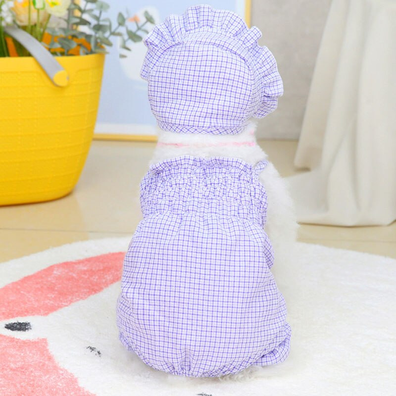 Oblečenie pre psov, fialovo-oranžové, letné, sling vesta, pyžamo s čiapkou, mačací kostým, pyžamo pre malé a stredné psy, veľkosť L