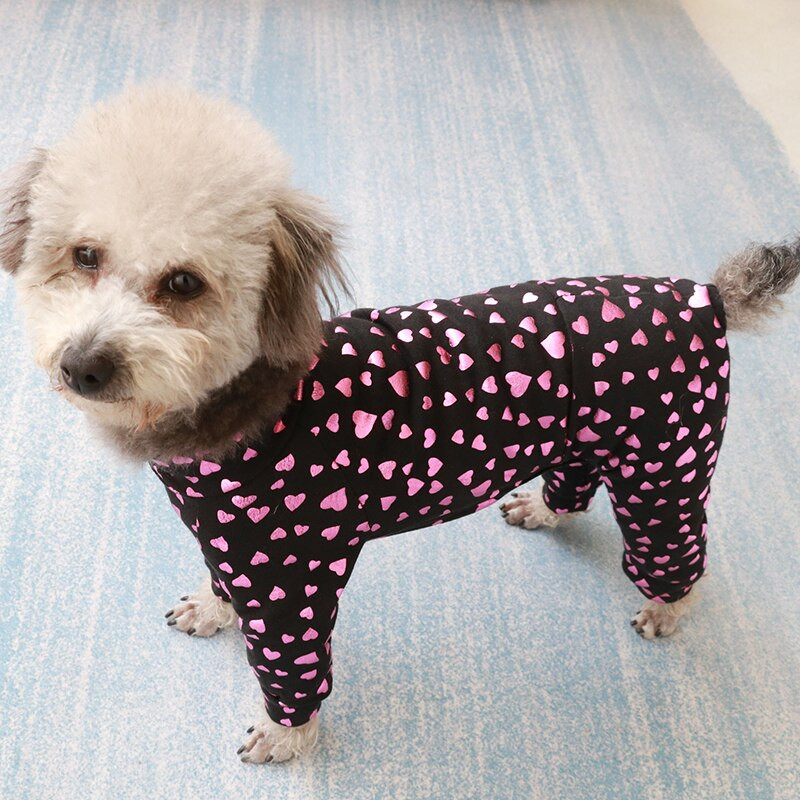 Lemmiklooma koerte kombinesoon Õhuke must trükitud kombinesoon 100% puuvillased kutsikate riided Venivad pidžaamad väikestele koertele Chihuahua puudli kodukandmine