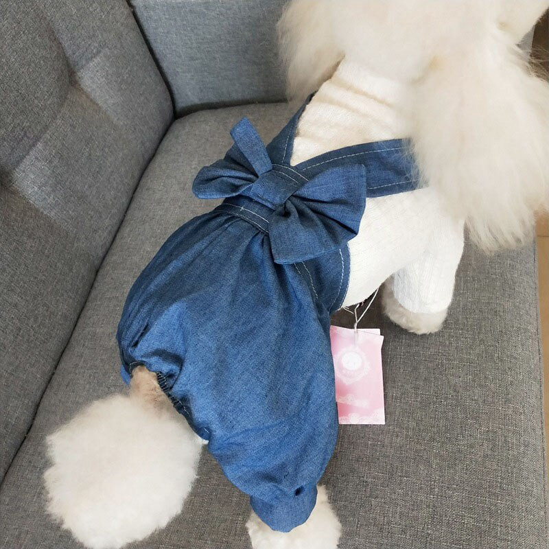 Denim Lemmikloomariided Lilledega Bloomers Koerte Kombinesoon Väikestele Koertele Chihuahua Beež Kootud Pusa Kampsun Cowboy Kombinesoonid XL