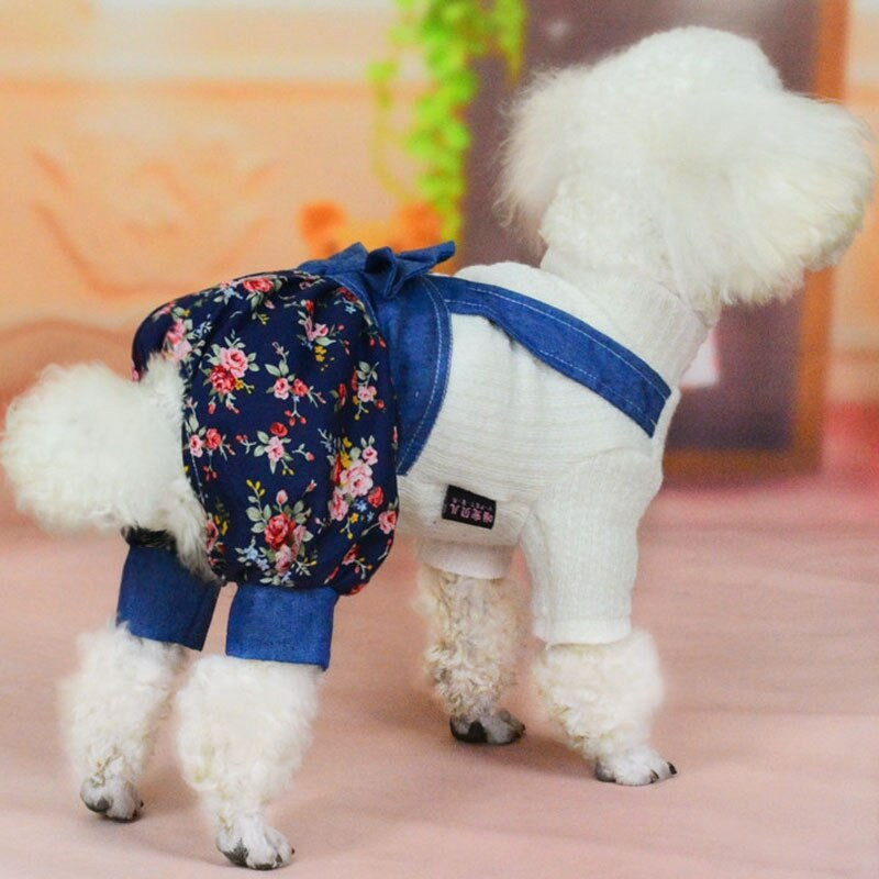 Denim Lemmikloomariided Lilledega Bloomers Koerte Kombinesoon Väikestele Koertele Chihuahua Beež Kootud Pusa Kampsun Cowboy Kombinesoonid XL