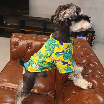 Лятна риза с щампа за домашни любимци Хавайски плаж с цветя за кучета Тънка риза с къс ръкав Костюм за кученце Котешка пролетно облекло Облекла за домашни любимци