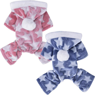 Мека термо коралова кадифена кучешка пижама Puppy Onesie Stars Pattern Зимен кучешки гащеризон за малки кучета Чихуахуа Йорки Дрехи