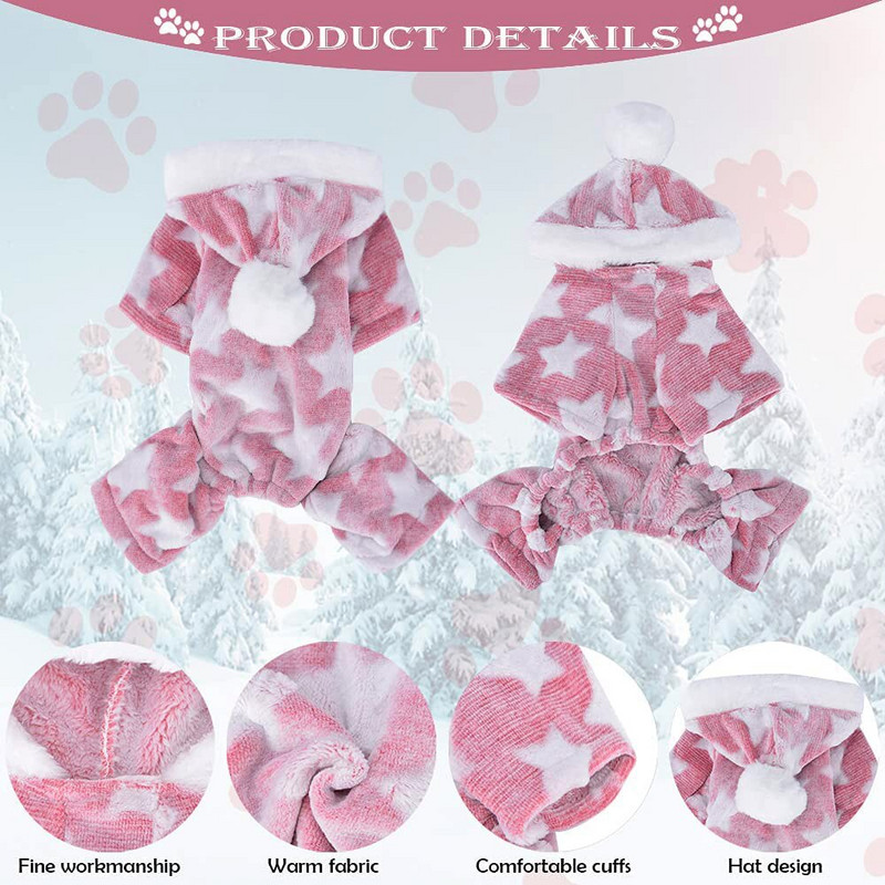 Pehme Thermal Coral Velvet Dog Pidžaama Kutsika Onesie Stars Pattern Winter Doggie Jumpsuit väikestele koertele Chihuahua Yorkie riided