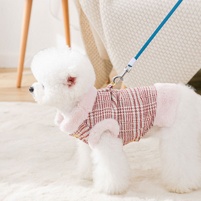 Ρούχα για κατοικίδια Φθινοπωρινό Χειμώνας Μεσαία Μικρό Γιλέκο από μαλλί σκύλου Χαριτωμένο καρό παλτό Μόδα λουρί Γατάκι κουτάβι Γλυκό μπουφάν Chihuahua Poodle