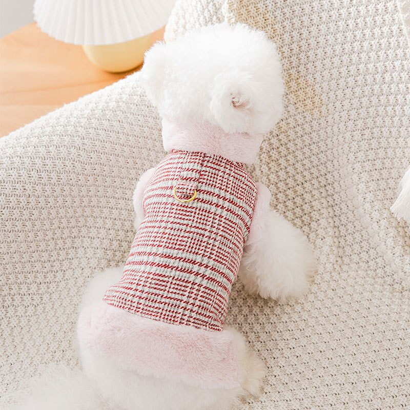 Drabužiai augintiniams Ruduo žiema Vidutinis mažas šunų vilnos liemenė Mielas languotas paltas Mados pakinktai Kačiukas šuniukas Saldus švarkas Čihuahua Pudelis