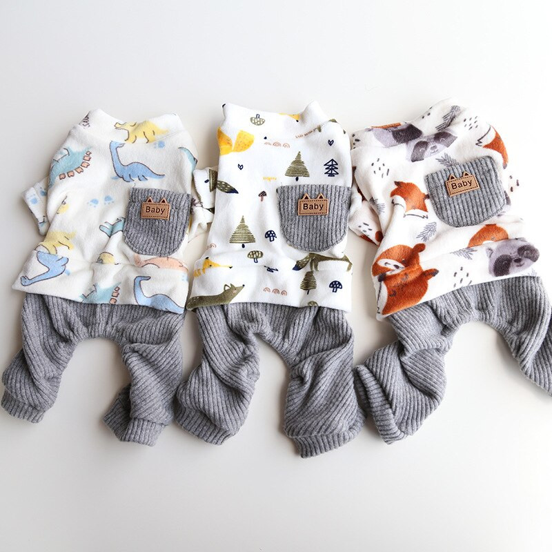 Oblečenie pre domáce zvieratá so štyrmi nohami, jeseň a zima, stredne veľké a malé psy, teplá mikina s roztomilým vzorom a sladkým overalom, mačiatko, šteňa, pyžamo, pudel