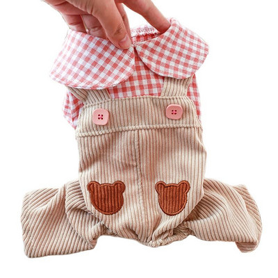 Uus koerte kassi kombinesoon Plaid&Bear disainiga kahekordse komplektiga kevad-/suvised riided koertele kassidele kutsikad