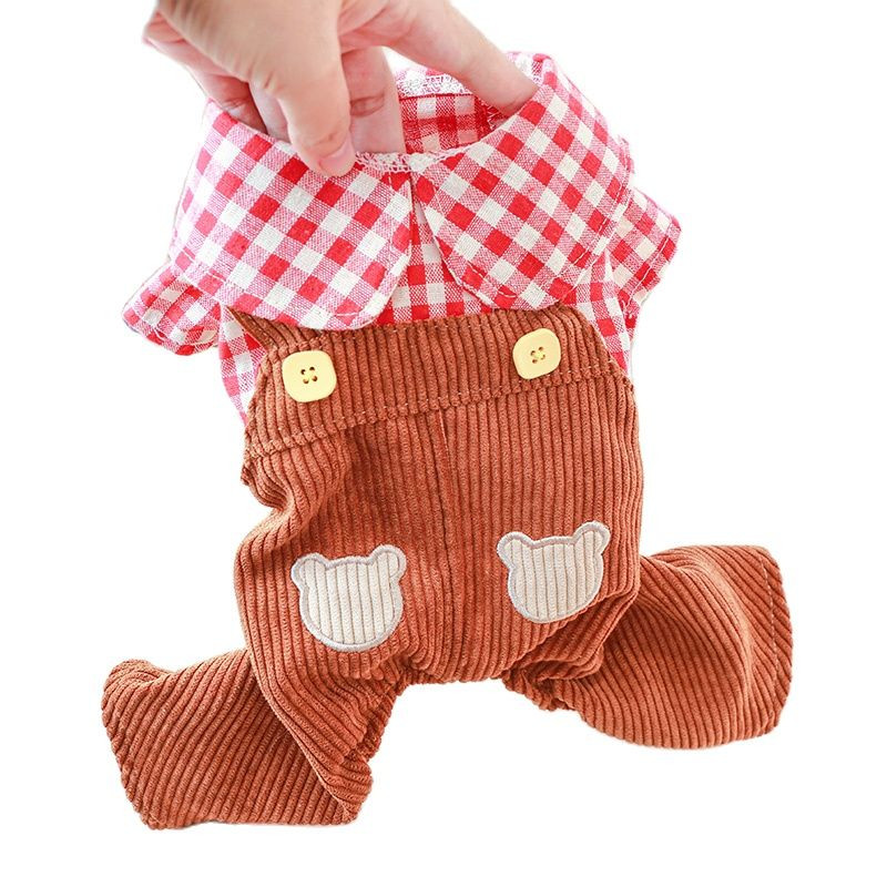 Uus koerte kassi kombinesoon Plaid&Bear disainiga kahekordse komplektiga kevad-/suvised riided koertele kassidele kutsikad