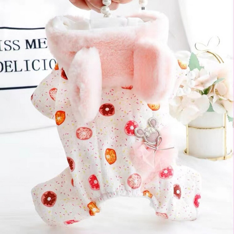 Väike koer riided Sügistalv soe kombinesoon kass armas multikas villane kampsun kutsikas mood paks kapuuts Yorkshire puudli buldog