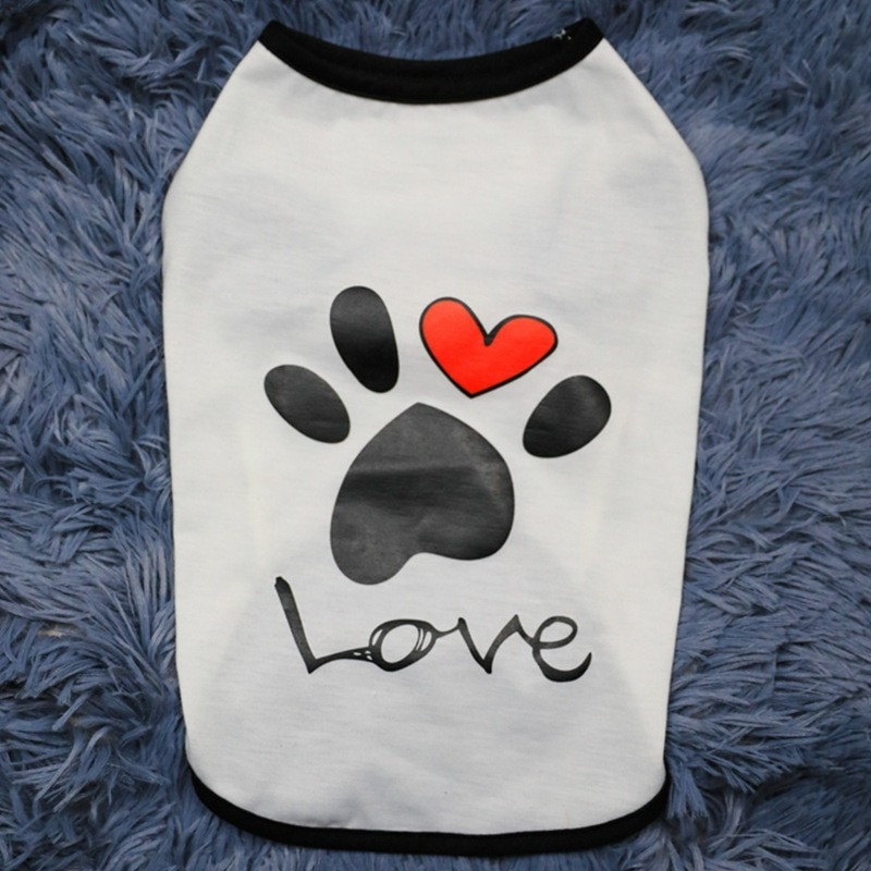 Armsa käpaga trükitud südame armastus Disain Koeravesti riided Pehme suvine koerasärk Kutsika Koera Aksessuaarid T-särk Lemmiklooma Vest Rõivad Riided