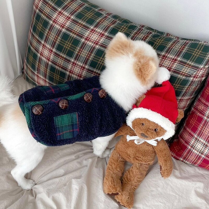 Χειμωνιάτικα χοντρά ζεστά ρούχα για σκύλους κατοικίδιων ζώων Μασίφ καρό παλτό για κουτάβι με κουκούλα από βαμβακερό φλις παλτό για γιλέκο σκύλου γάτας Ρούχα για κατοικίδια Τσιουάουα