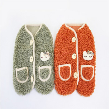 Χειμερινά ρούχα για κουτάβια Plus βελούδινο ζεστό γιλέκο σκύλου Kawaii με κουμπιά τσέπης Ρούχα για σκύλους Μικρό μεσαίο παλτό για γάτα Μπουφάν Κοστούμια για κατοικίδια