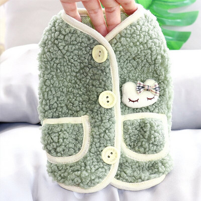 Žieminiai šuniukų drabužiai plius aksominė šilta šunų liemenė Kawaii kišeninės sagos šunų drabužiai Maži vidutiniai katės šunų paltai Striukė naminių gyvūnėlių kostiumai