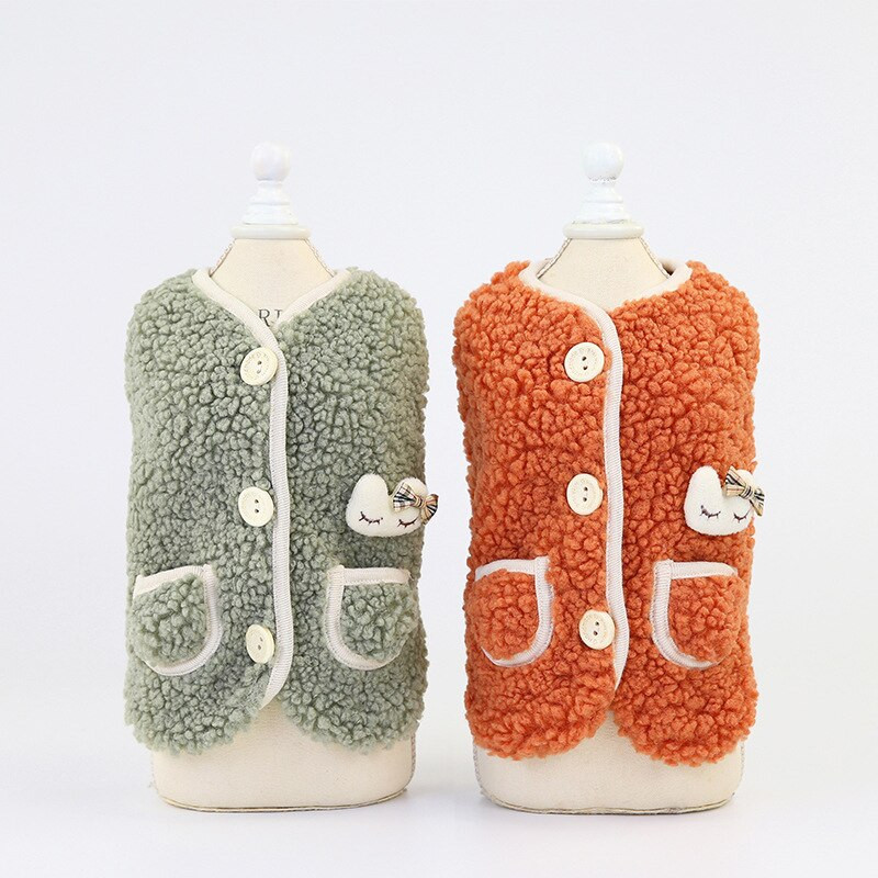 Žieminiai šuniukų drabužiai plius aksominė šilta šunų liemenė Kawaii kišeninės sagos šunų drabužiai Maži vidutiniai katės šunų paltai Striukė naminių gyvūnėlių kostiumai