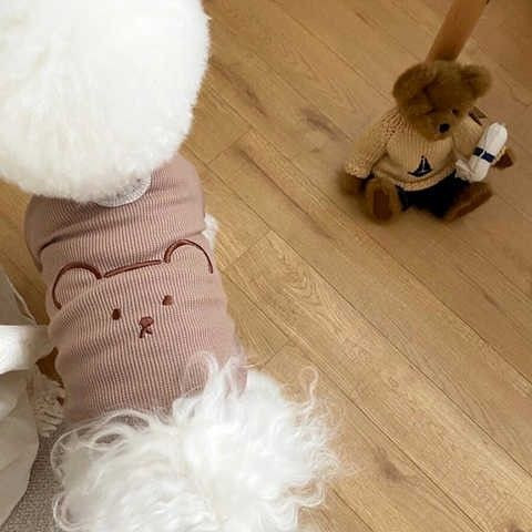 Új kisállat nyári póló Kutyaruhák Vékony macskamellény Rajzfilm Medve Arc Rövid ujjú Gofri légáteresztő mellény Designer kutyaruhák