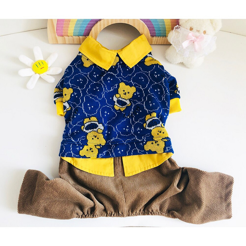 Kisállat ruhák Őszi Tél Meleg Rajzfilm Jumpsuit Macska Divat Gyapjú Pulóver Kölyök Aranyos Vastag Ing Kis Kutya Kabát Uszkár Yorkshire