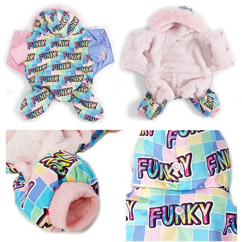 Téli ruhák kis kutyáknak Szuper meleg rózsaszín lány kutyakabát bolyhos szőrme nyakörvvel, vízálló szélálló kiskutya hóruha overál