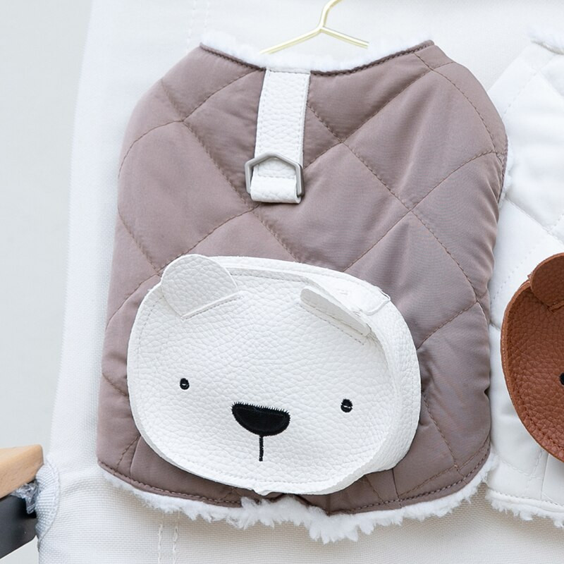 Téli meleg pamut kabát Plüss pánt Nyitható mellény Kisállatruhák hátizsákkal Macskák és kutyák Ruhák Teddy Bears Kabát Medvetáska