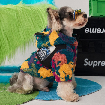 Μόδα καμουφλάζ Χειμερινή γραβάτα με κουκούλα Βαμμένο παλτό με φερμουάρ Fleece Puppy Small Medium Dogs Ζεστό μπουφάν Σκύλος Pet Bulldog Corgi Ένδυση