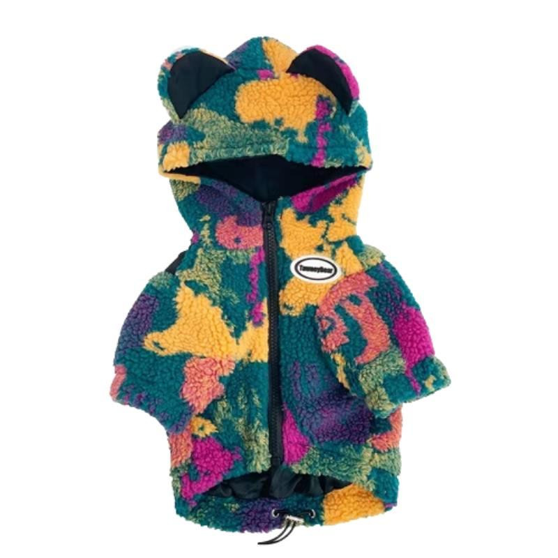 Divat terepszínű Téli kapucnis kapucnis nyakkendő festett kabát cipzáras polár kiskutya kis közepes kutyák meleg dzseki kutya kisállat bulldog corgi ruházat