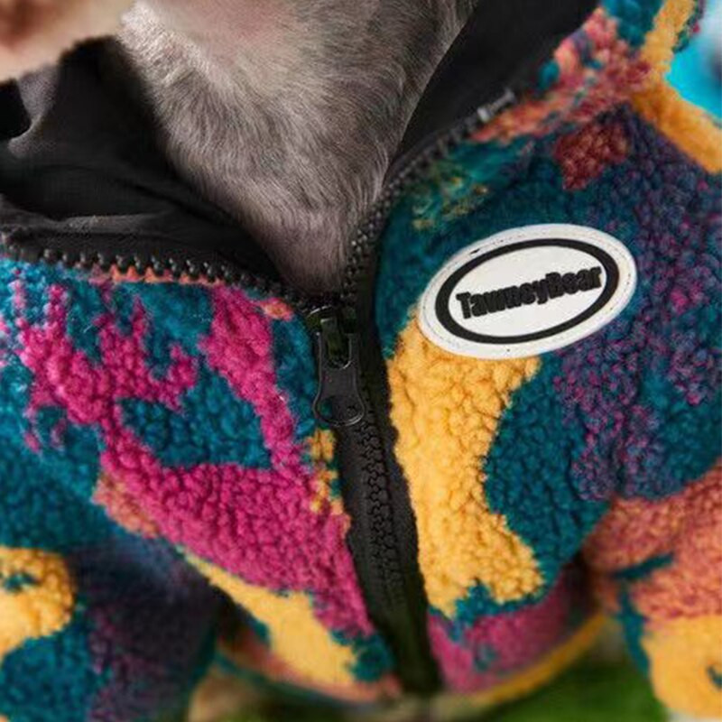 Divat terepszínű Téli kapucnis kapucnis nyakkendő festett kabát cipzáras polár kiskutya kis közepes kutyák meleg dzseki kutya kisállat bulldog corgi ruházat