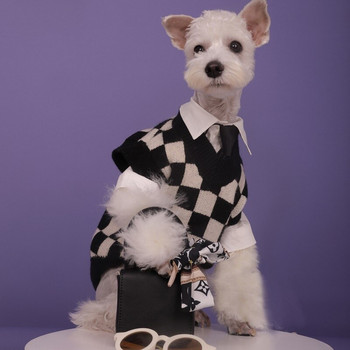 Πουλόβερ σκύλου INS Πουλόβερ για κατοικίδια Γιλέκο σκακιέρας Schnauzer Teddy Corgi γάτα Ρούχα σκύλου Φθινοπωρινά και χειμερινά ρούχα