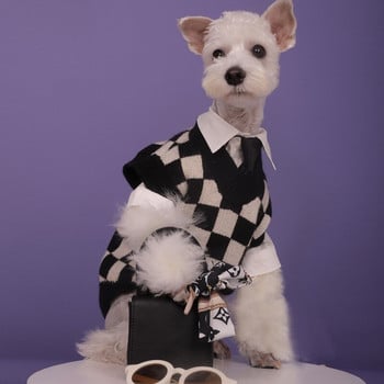 INS Dog Checkerboard Sweater Pet Sweater Vest Checkerboard Schnauzer Teddy Corgi Cat Dog Clothes Есенни и зимни дрехи