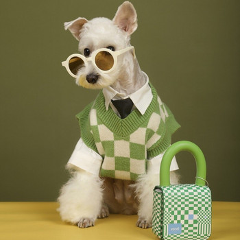 INS Dog Checkerboard Sweater Pet Sweater Vest Checkerboard Schnauzer Teddy Corgi Cat Dog Clothes Есенни и зимни дрехи