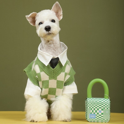 INS Dog Checkerboard Sweater Pet Sweater Vest Checkerboard Schnauzer Teddy Corgi Cat Dog Clothes Есенни и зимни дрехи